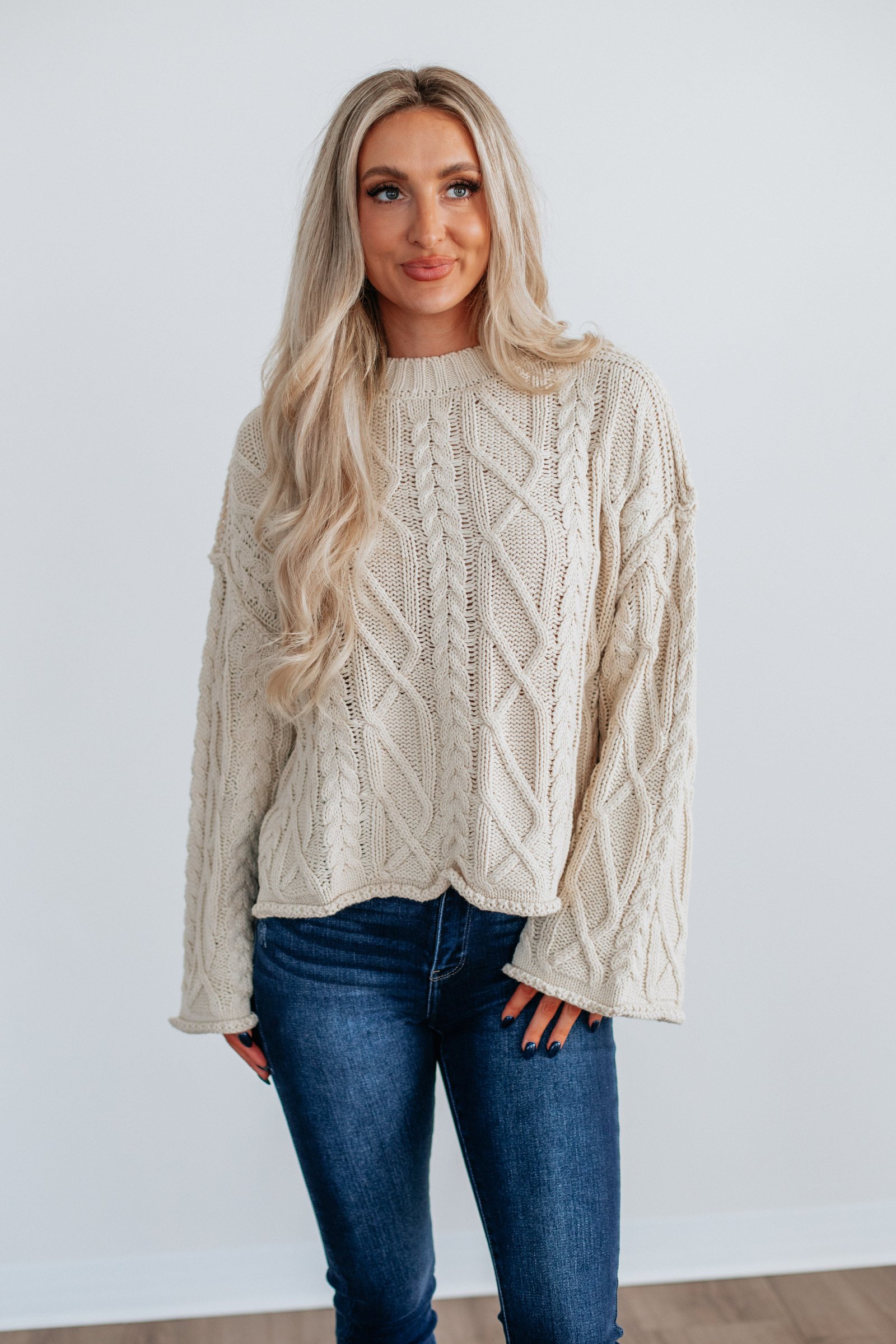 Anna Cable Knit Sweater - Cream - Image 3
