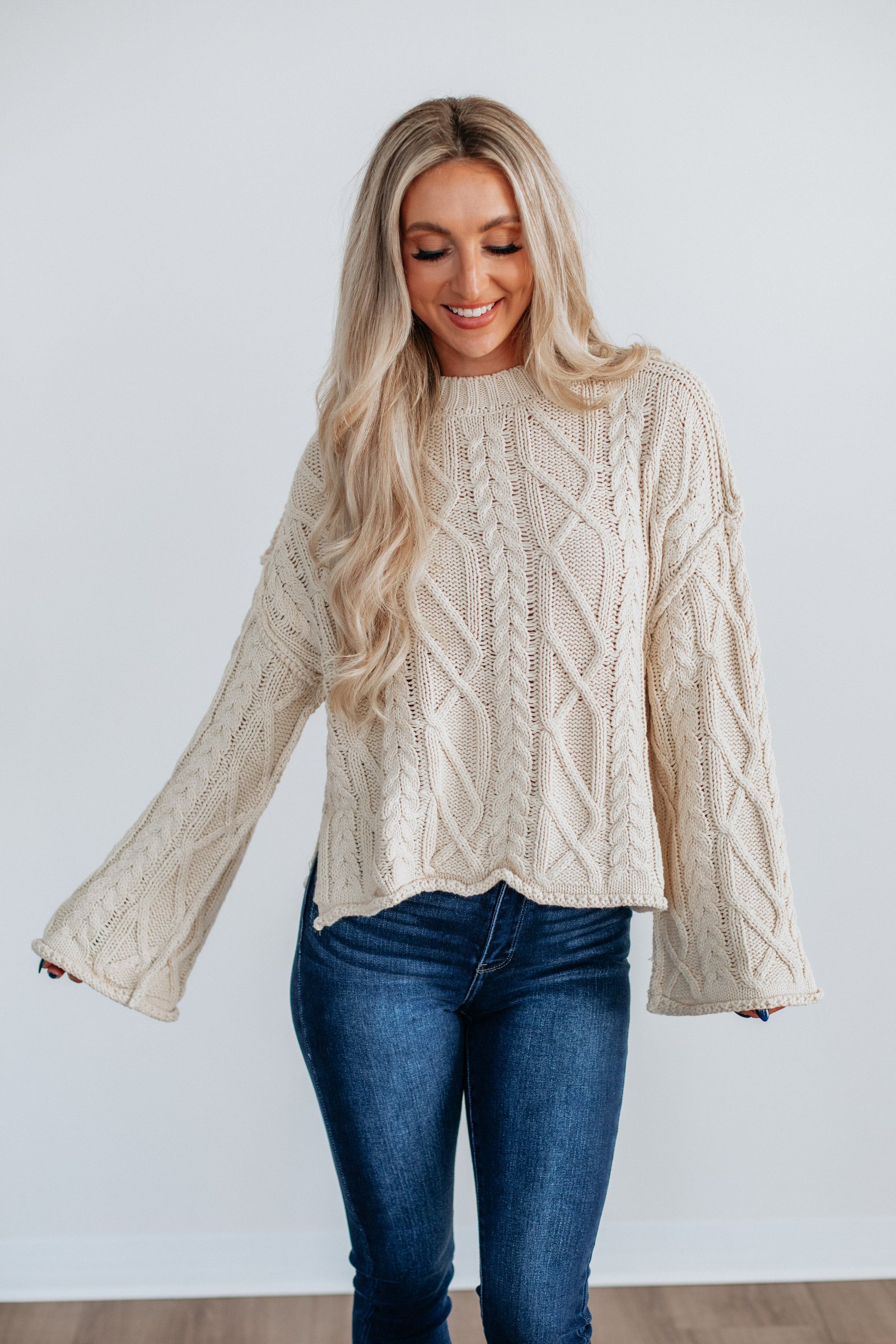Anna Cable Knit Sweater - Cream - Image 5