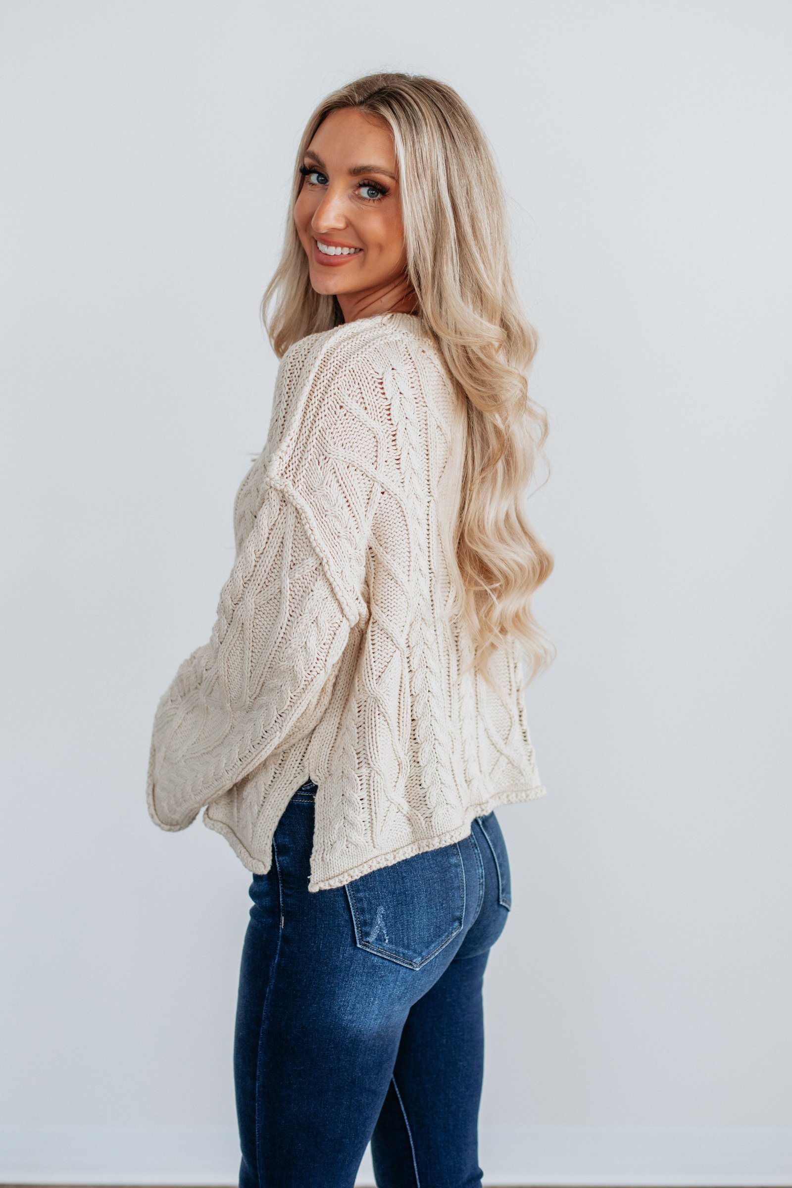 Anna Cable Knit Sweater - Cream - Image 6
