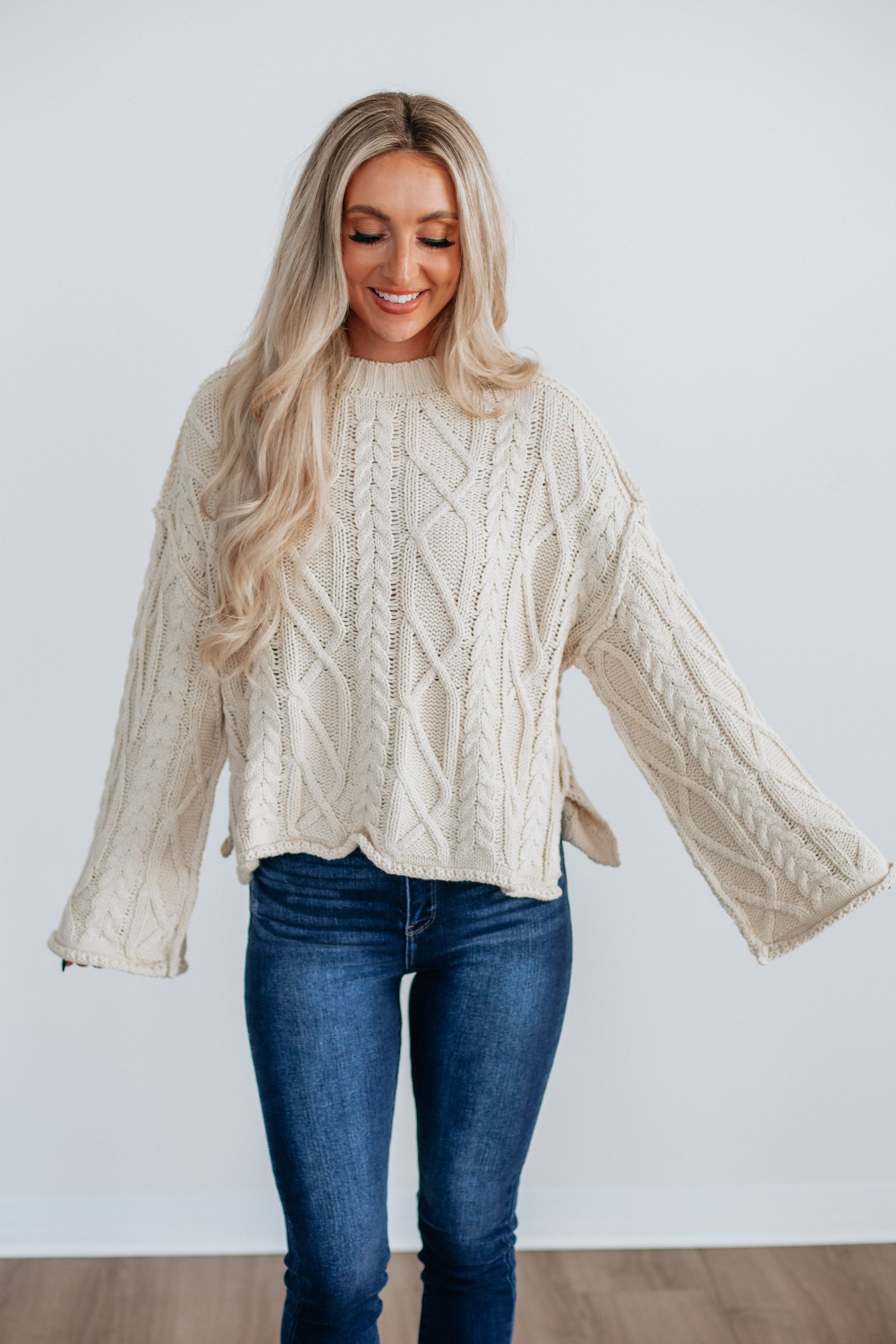 Anna Cable Knit Sweater - Cream - Image 7
