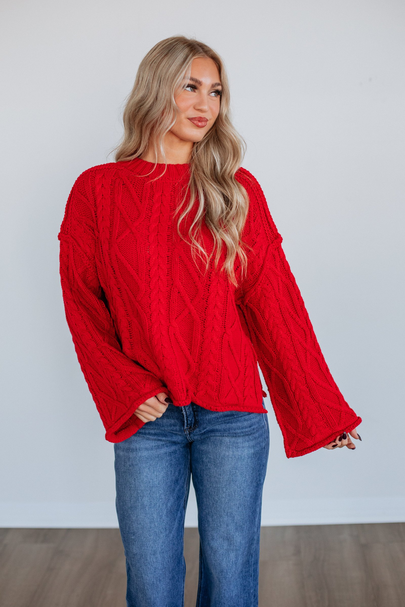 Anna Cable Knit Sweater - Ruby - Image 2
