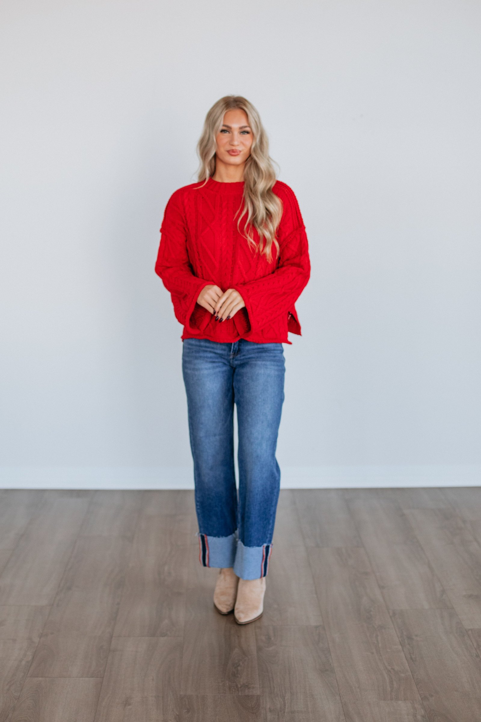 Anna Cable Knit Sweater - Ruby - Image 3