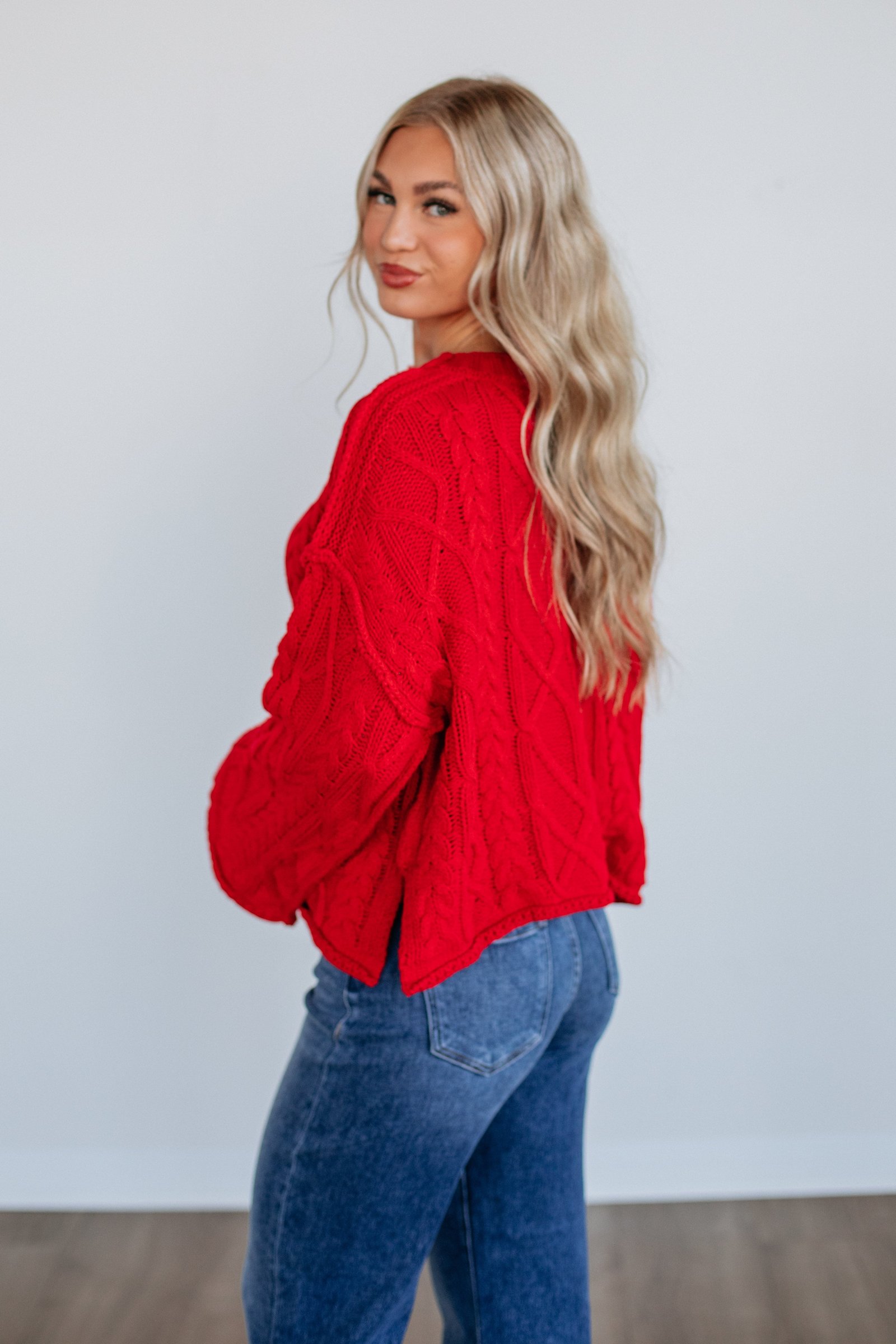 Anna Cable Knit Sweater - Ruby - Image 5