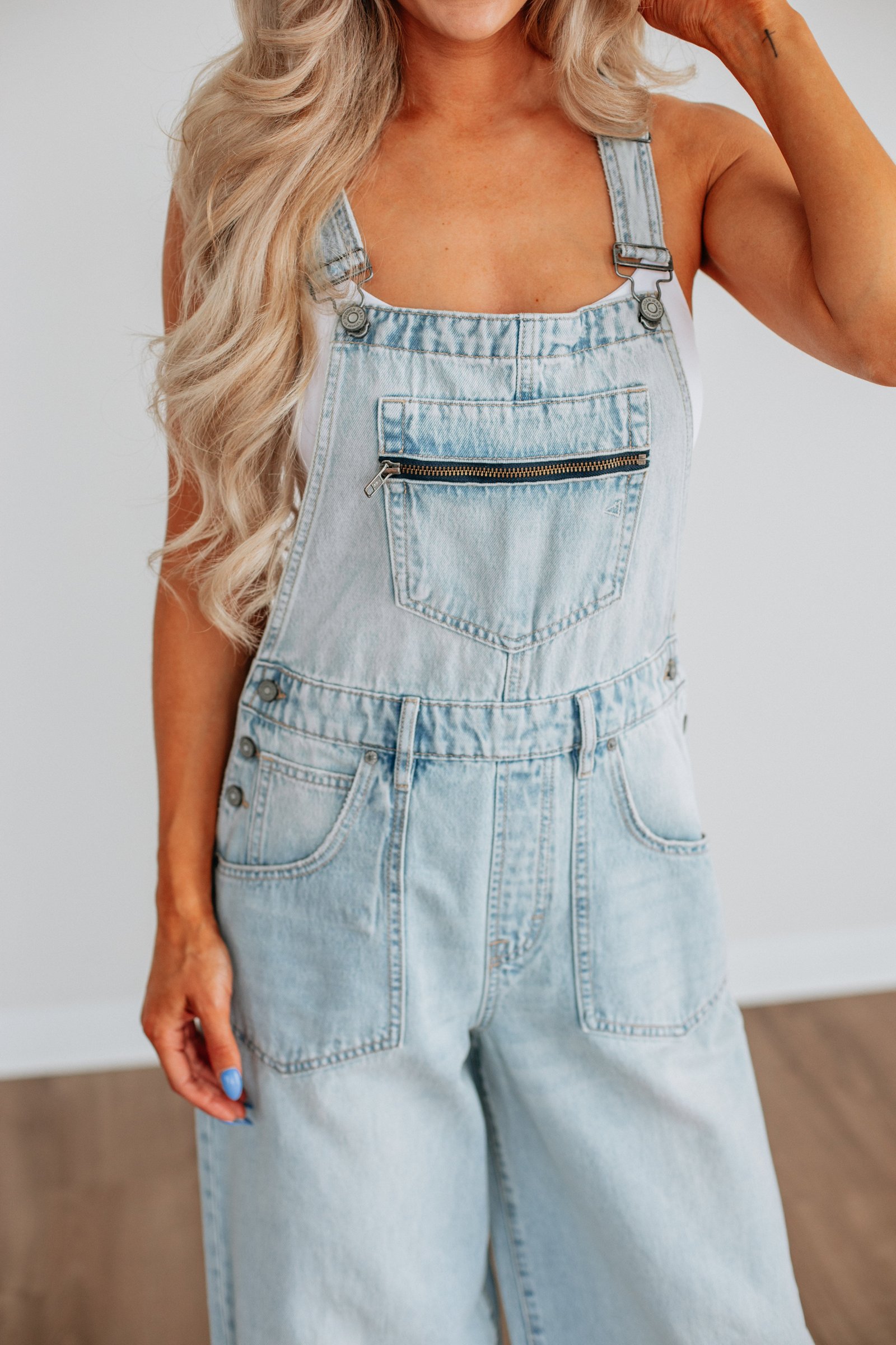 Dylan Hidden Denim Overalls - Vintage Light Wash - Image 3