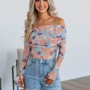 Elise Floral Mesh Bodysuit - Peach Mix
