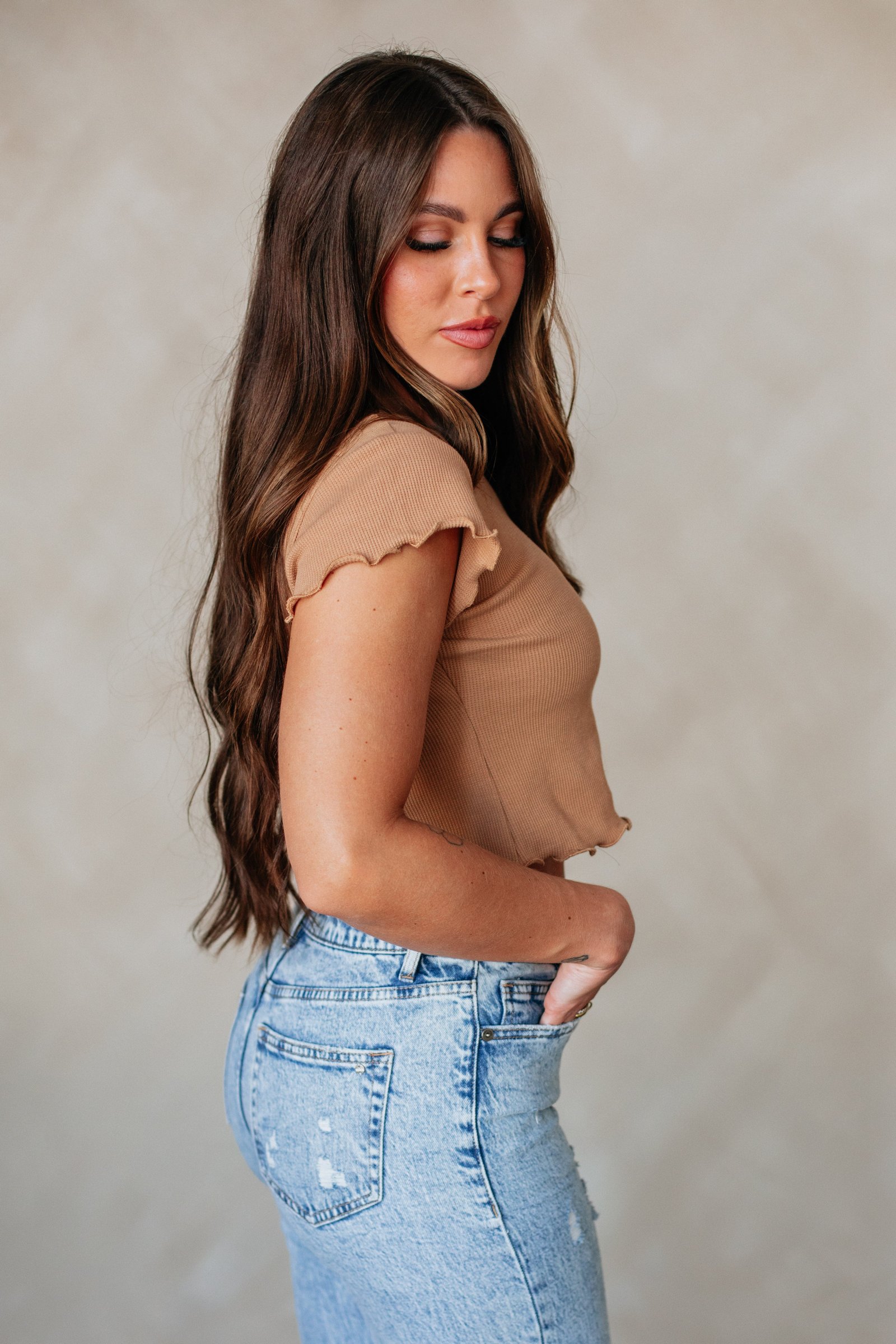 Tara Waffle Knit Top - Camel - Image 3